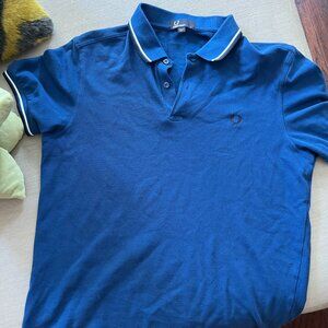 Fred Perry Men's polo size Large blue w white trim on sleeves